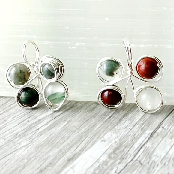 Bloodstone Beaded Butterfly Pendant, Gemstone Pendant, Wire Wrapped 1" - Picture 4 of 5